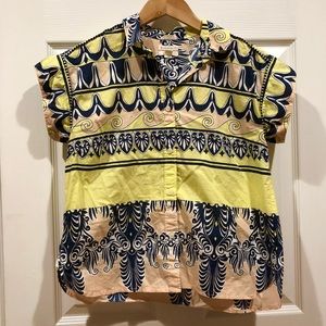 Crewcuts J. Crew Deco Waves cotton short sleeve button up top